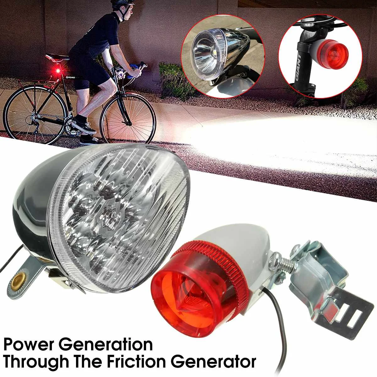 Nye Ankomst Friktion Generator Motoriseret 6V 3W Nat Cykling Cykel LED Forlygte Cykel Hale baglygte sæt til Udendørs Sport 4