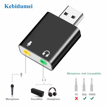 Kebidumei USB-lydkort, USB-Til-3,5 mm Audio Hovedtelefoner Adapter Eksterne lydkort med 7.1 Lyd Kort Til Mic Hovedtelefon Computer PC