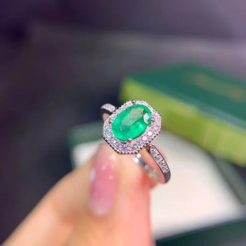 Nye Naturlige Grønne Smaragd-Ædelsten Ring for Kvinder Smykker Ægte 925 Silver Certified Naturlige Perle forlovelsesring God Gave 0
