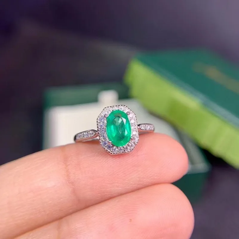 Nye Naturlige Grønne Smaragd-Ædelsten Ring for Kvinder Smykker Ægte 925 Silver Certified Naturlige Perle forlovelsesring God Gave 1