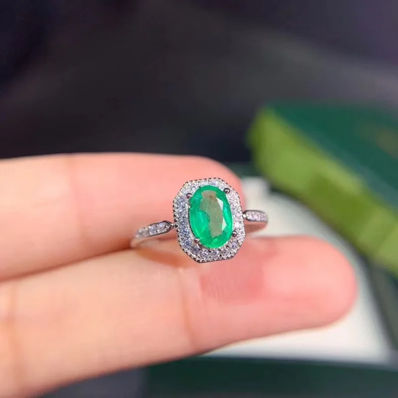 Nye Naturlige Grønne Smaragd-Ædelsten Ring for Kvinder Smykker Ægte 925 Silver Certified Naturlige Perle forlovelsesring God Gave 2