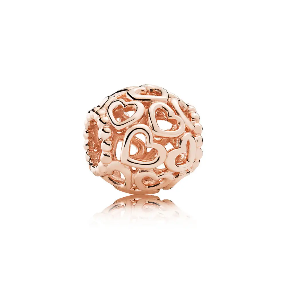 Original 925 Sterling Sølv Perle Rosa Guld Hjerte Krystal Blomst Bead For Kvinder Diy Pandora Charm-Armbånd, Halskæde 2