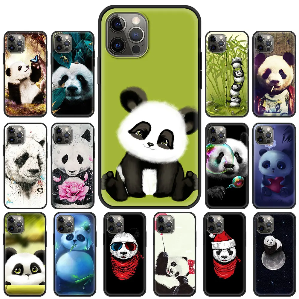 Super Søde Panda Sort Soft Cover til iPhone 11 Pro 12 Mini-XR-X 7 8 6 6S Plus XS Max 5 5S SE 2020 Telefon-etui TPU Shell Coque 1
