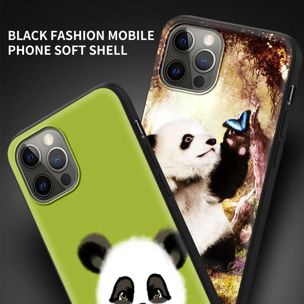 Super Søde Panda Sort Soft Cover til iPhone 11 Pro 12 Mini-XR-X 7 8 6 6S Plus XS Max 5 5S SE 2020 Telefon-etui TPU Shell Coque 2