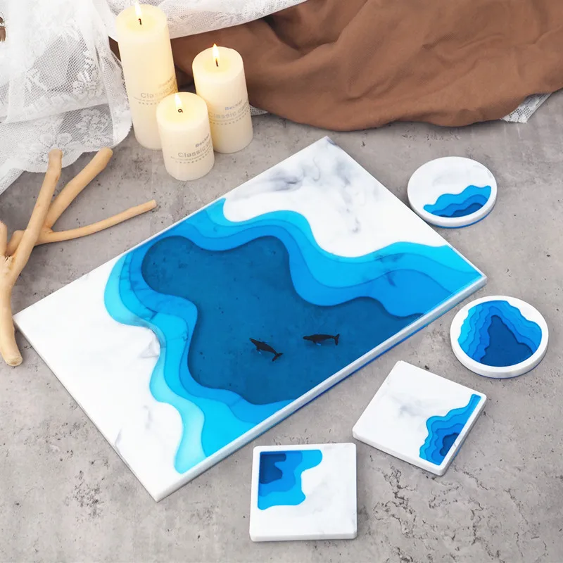 Epoxy Harpiks Krystal Lim Uregelmæssige Skuffe Ocean Terrasser Landskab Coaster Spejl Silikone Forme Til Harpiks 5