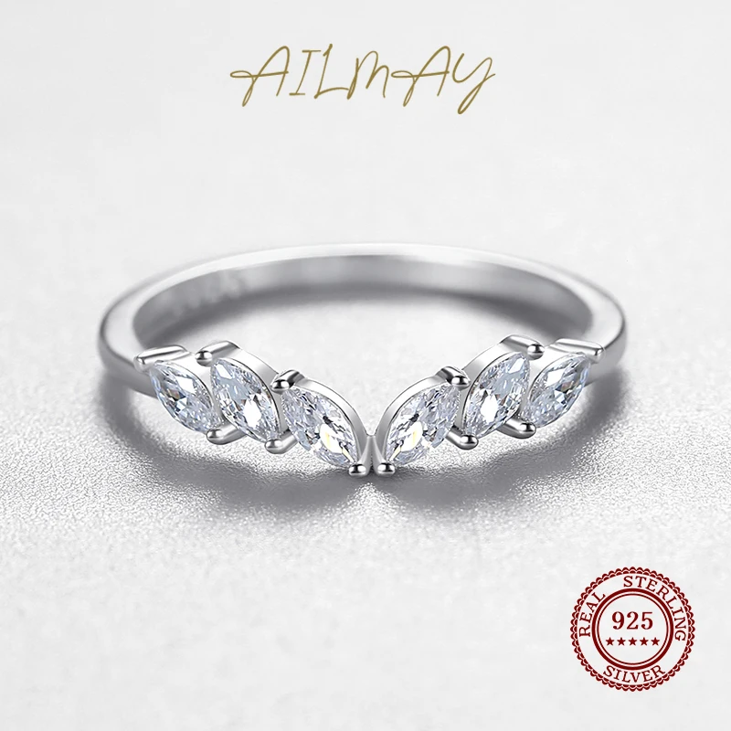 Ailmay 925 Sterling Sølv Stabelbare Cz CZ Ring i Enkle Geometriske Design Wing Finger Ring Fine Kvindelige Mode Smykker 0