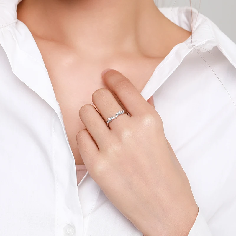 Ailmay 925 Sterling Sølv Stabelbare Cz CZ Ring i Enkle Geometriske Design Wing Finger Ring Fine Kvindelige Mode Smykker 1