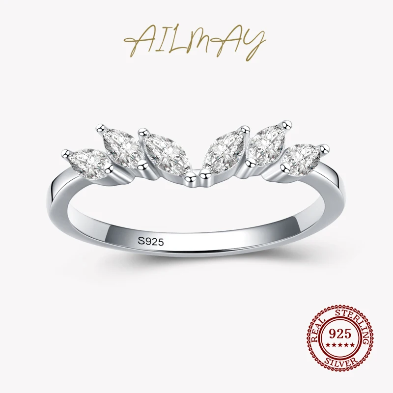 Ailmay 925 Sterling Sølv Stabelbare Cz CZ Ring i Enkle Geometriske Design Wing Finger Ring Fine Kvindelige Mode Smykker 2