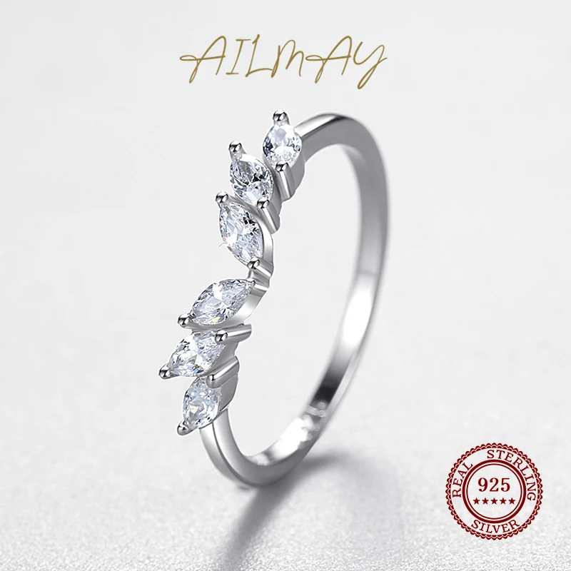 Ailmay 925 Sterling Sølv Stabelbare Cz CZ Ring i Enkle Geometriske Design Wing Finger Ring Fine Kvindelige Mode Smykker 3