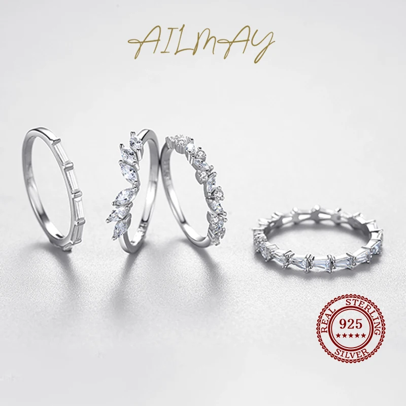 Ailmay 925 Sterling Sølv Stabelbare Cz CZ Ring i Enkle Geometriske Design Wing Finger Ring Fine Kvindelige Mode Smykker 4