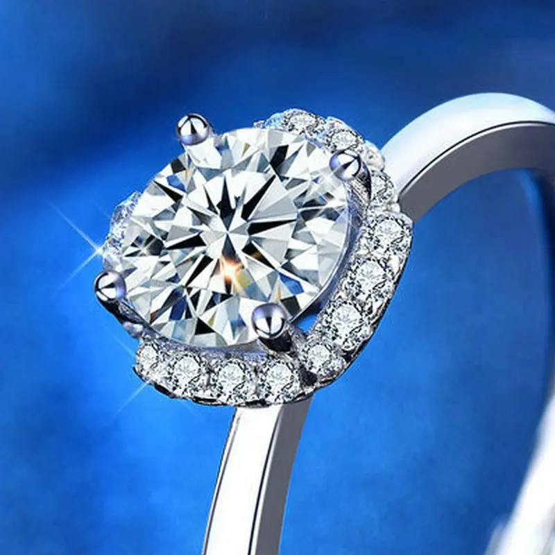 Moissanite ring smykker af Sterling sølv 925 ringe, Diamant ring for par luksus designer 1ct D farve blomst Opløbet form 0