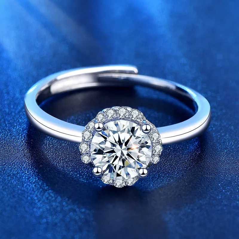 Moissanite ring smykker af Sterling sølv 925 ringe, Diamant ring for par luksus designer 1ct D farve blomst Opløbet form 4