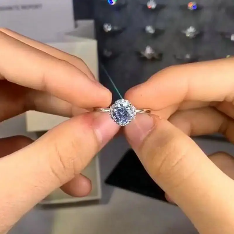 Moissanite ring smykker af Sterling sølv 925 ringe, Diamant ring for par luksus designer 1ct D farve blomst Opløbet form 5