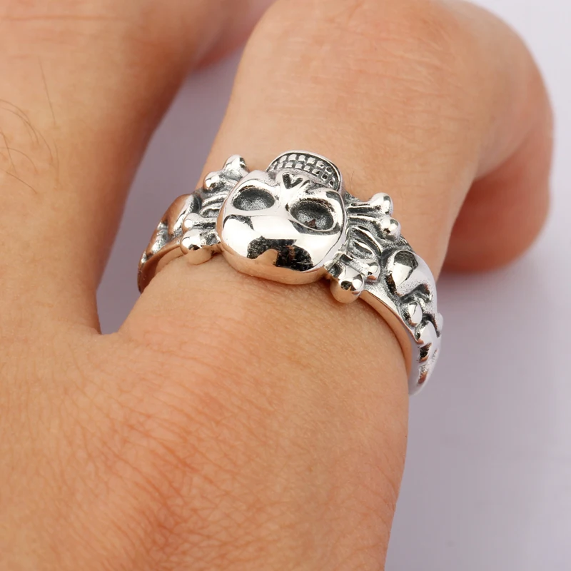 Ægte 925 Sterling Sølv Skull Ring for Mænd Skelet Thai Sølv Ringe for Mennesket Kvinder Punk Cool Street Fashion Smykker Halloween 0