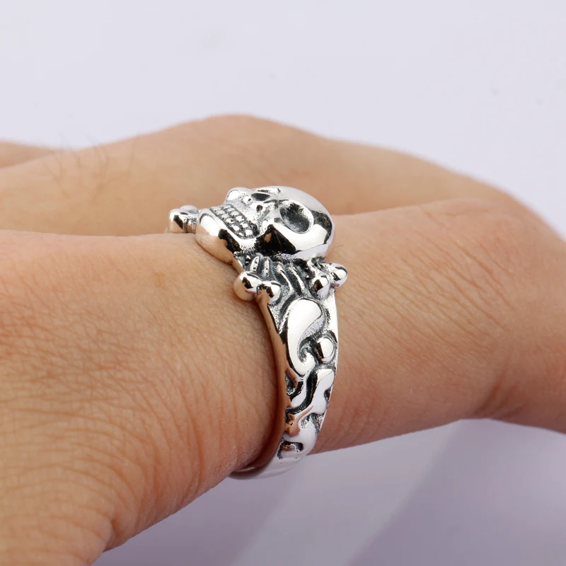 Ægte 925 Sterling Sølv Skull Ring for Mænd Skelet Thai Sølv Ringe for Mennesket Kvinder Punk Cool Street Fashion Smykker Halloween 2