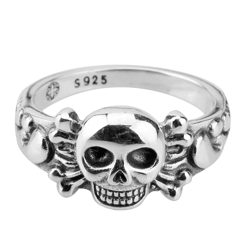 Ægte 925 Sterling Sølv Skull Ring for Mænd Skelet Thai Sølv Ringe for Mennesket Kvinder Punk Cool Street Fashion Smykker Halloween 3