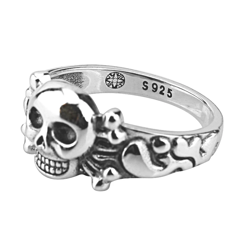 Ægte 925 Sterling Sølv Skull Ring for Mænd Skelet Thai Sølv Ringe for Mennesket Kvinder Punk Cool Street Fashion Smykker Halloween 4