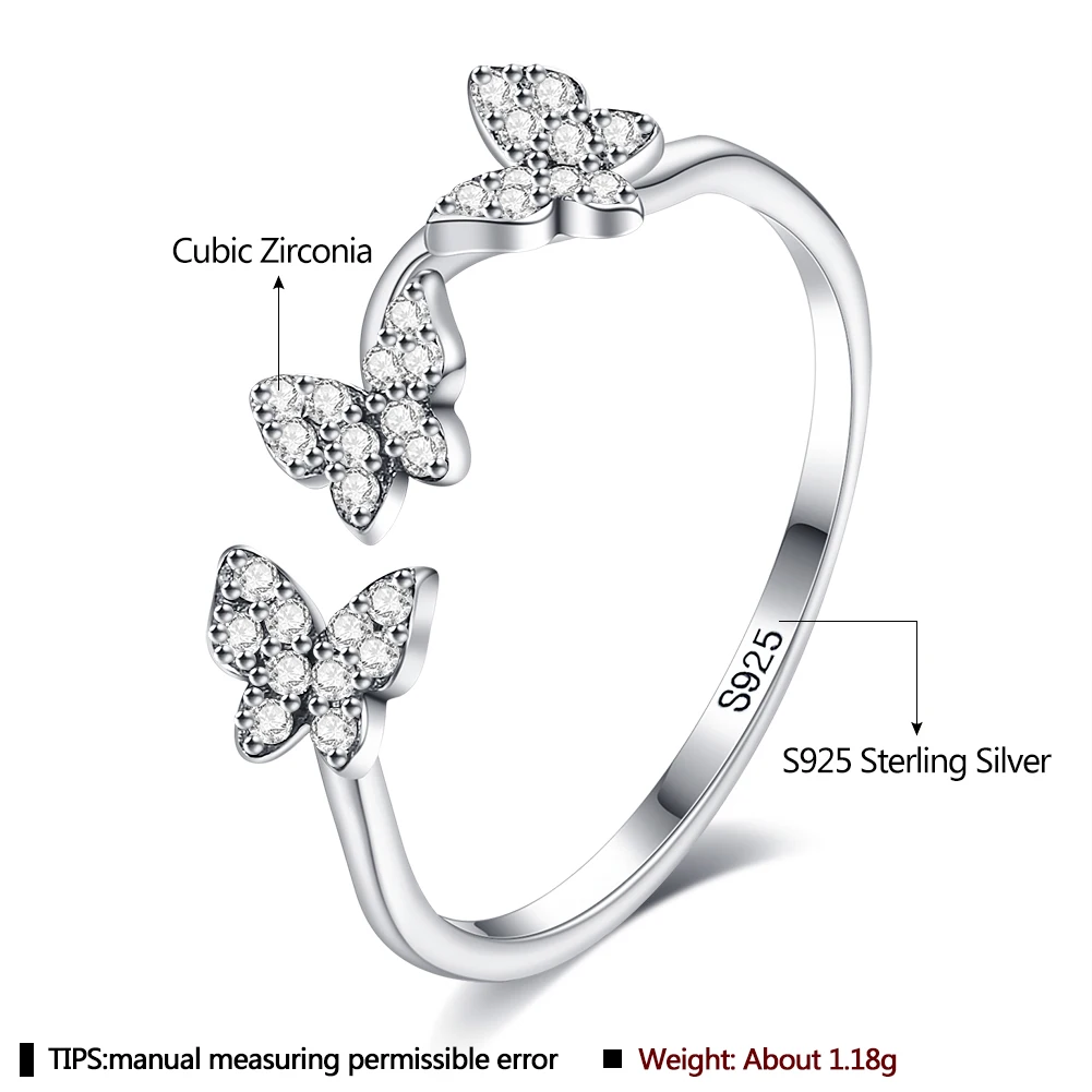 SILVERHOO Ægte 925 Sterling Sølv Ring Bølge Butterfly Women Ringe Cubic Zirconia Naturlige Fine Smykker nyankomne På Salg Gave 1