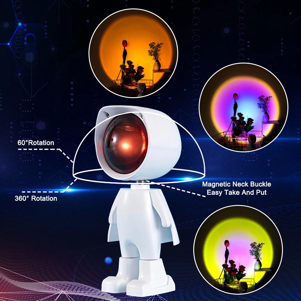 Robot Solnedgang Lampe Stjerneklar Projektor USB-LED Nat Lys Rainbow Touch Skifte Atmosfære Dæmpning Værelse Wall Dekorativ bordlampe 5