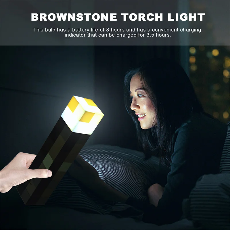 11.5 Tommer Brun Sten Fakkel FØRT Rektangel Lampe USB-Genopladelige For Soveværelse Sengen Nat Lys 5