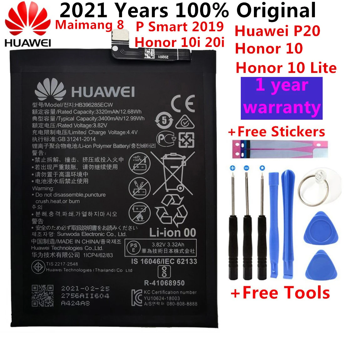 Original Huawei Honor 10 Lite /s Smart 2019 /ære 10i 20i 9s Telefonens Batteri Hb396285ecw 3400mah Høj Gratis Værktøjer På tilbud! / Dele >