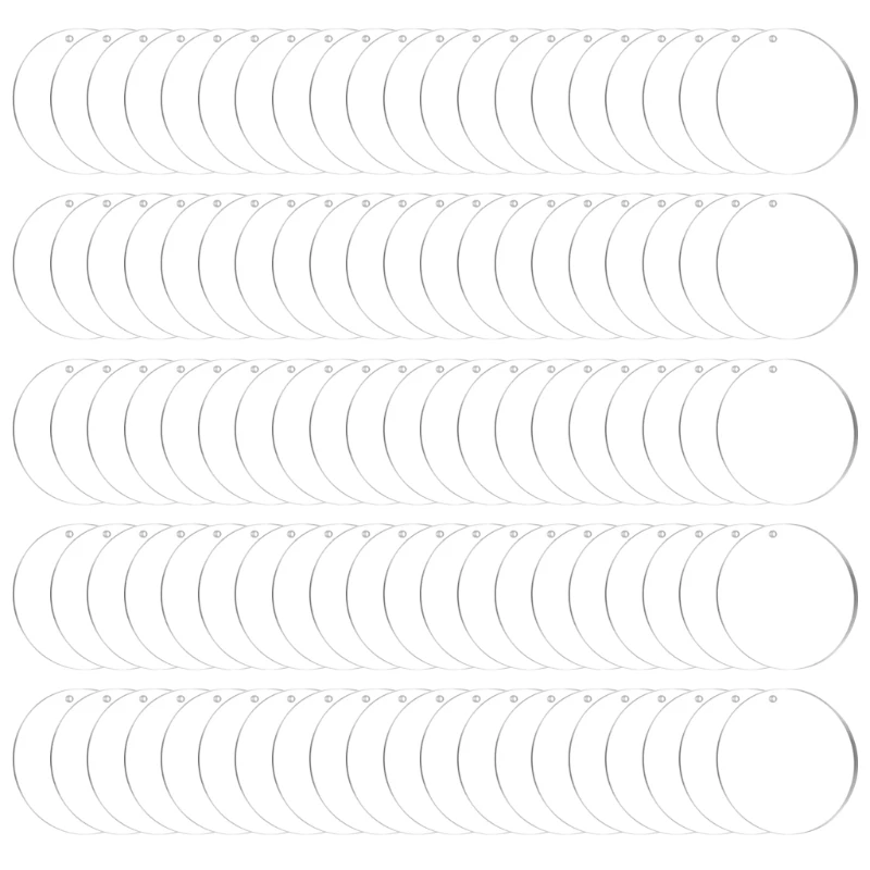 100 Stykker 3 Tommer Klar Akryl Nøgleringe Tomme felter med Hul Slidstærkt Akryl Gennemsigtige Runde Cirkel Disk for DIY Vinyl Nøglering 5