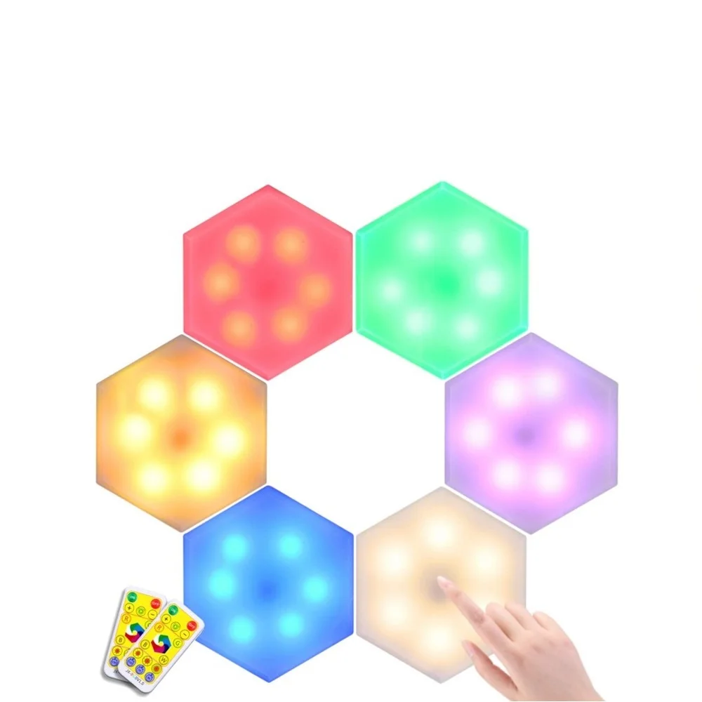 RGB LED Touch Sensor-Kontrol Nat Lys DIY Sekskant Lys Fjernbetjening RGB væglampe Kreativ Indretning Modulære Touch Lampe 3