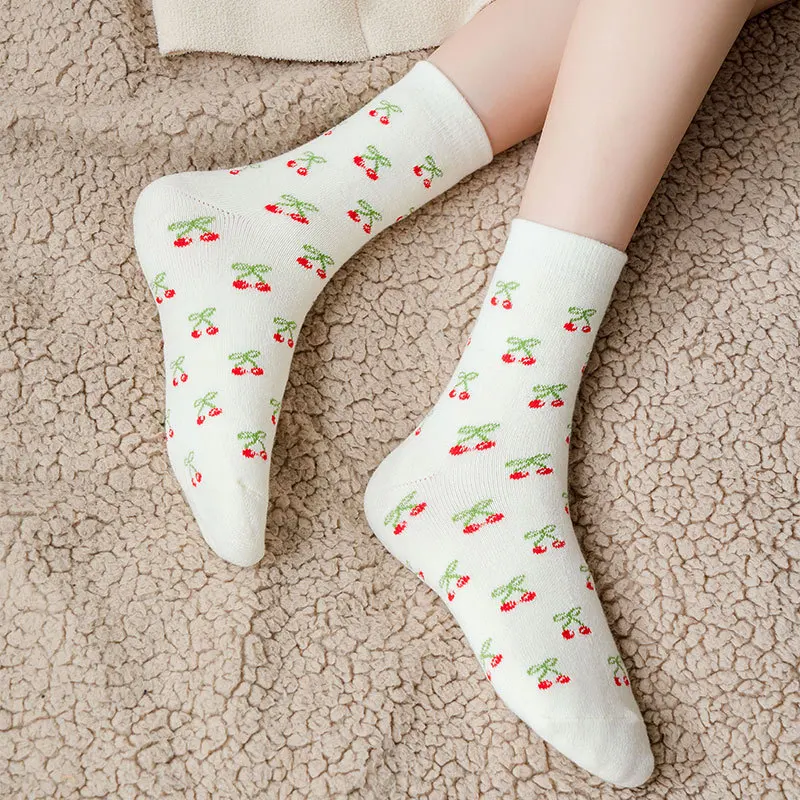 Efterår og vinter ins Kvinder, Komfortable, Åndbar plaid Kirsebær Blomster kvindelige bomuld varme sokker damer Sokker til kvinder 0