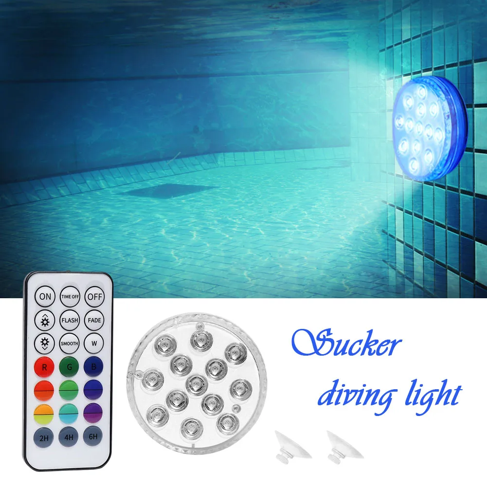 13 LED Dykkede Lys med Magnet sugekop RF-Fjernbetjening 16 Farver Swimmingpool Undersøiske Nat Lampe til Akvariet 0