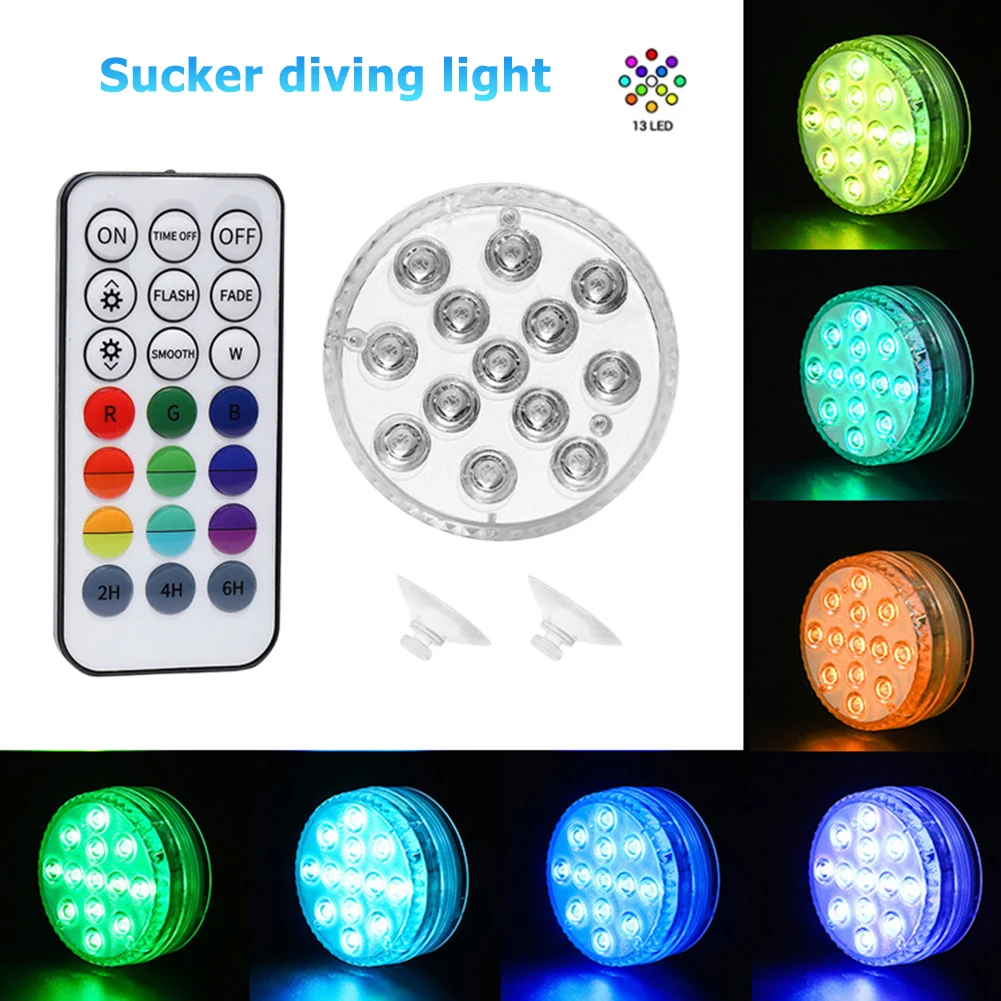 13 LED Dykkede Lys med Magnet sugekop RF-Fjernbetjening 16 Farver Swimmingpool Undersøiske Nat Lampe til Akvariet 1