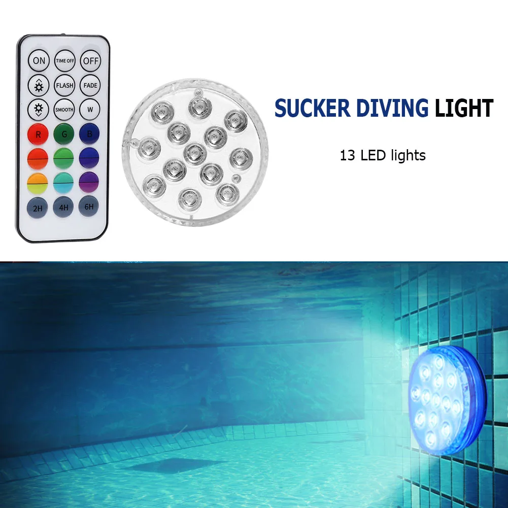 13 LED Dykkede Lys med Magnet sugekop RF-Fjernbetjening 16 Farver Swimmingpool Undersøiske Nat Lampe til Akvariet 4