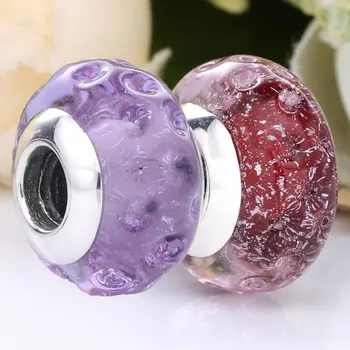 Original Bølget Fancy Pink & Lavendel Murano Glas Charm Passer 925 Sterling Sølv Perle Armbånd Armbånd Diy Smykker
