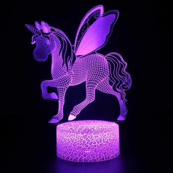 3d-Atmosfære Nat Lys Unicorn LED Touch-Fjernbetjening Farverige bordlampe Kreativ Gave Lys, Fødselsdag, Gave, Julegave