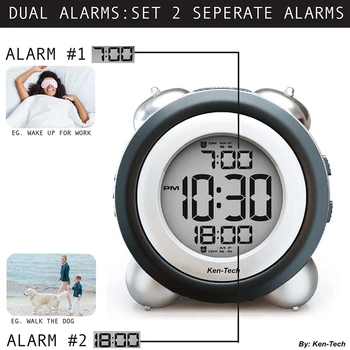 Digital Alarm Clock Time Date Display Twin Bell Meget Højt for Tunge Sveller Dual Alarm Blå Baggrundsbelysning for Teenagere