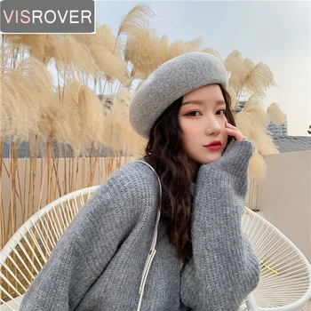 VISROVER 2020 12 Colorway Nye Vinter Almindelig Beret Cashmere Ægte Uld Solid Farve Baretter Hat Kvinde Efteråret Hat Cap Engros Gave