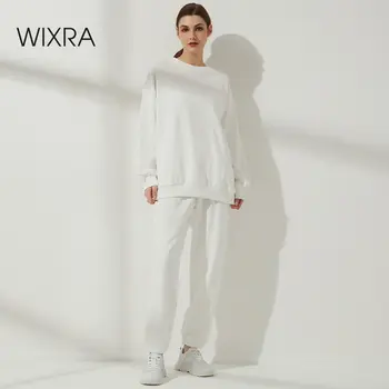 Wixra Foråret Efteråret Dame Træningsdragter O-Neck Pullover, Sweatshirts+Elastisk Talje SweatPants Solid Løs Grundlæggende Sæt