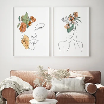 Moderne Abstrakte Figur Line-Art Billede Nordiske Lærred Maleri Væg Kunst Farve Blade Plakat og Print for Living Room Home Decor