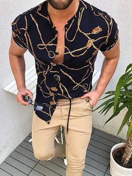 Sommeren Mænds Trykt Hawaii Casual Skjorter 2021 Streetwear Tøj National Stil Cardigan High-End Kort Ærme Kjole Shir