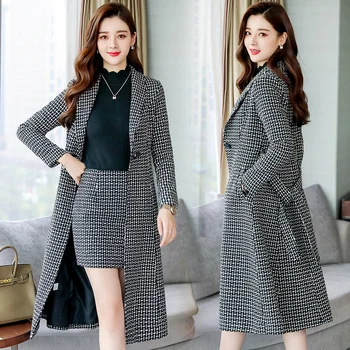 2021Woolen kjole kvinders two-piece 2018 efterår/vinter nye kvinders koreanske temperament lange uldne frakke passer til