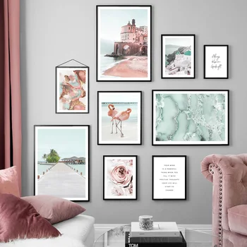Nordisk Plakater Og Prints Ltaly Positano Ægæiske Hav Flamingo Citat Væg Kunst, Lærred Maleri På Væggen Billeder Til Stue Indretning