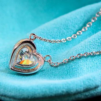 Hjerte Form Skinnende Krystal Vedhæng Halskæder 925 Sterling Sølv Kæde halskæder for Kvinder Smykker Valentine ' s Day gave