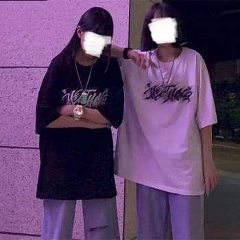 Sort T-shirt Kvinder Oversized T-Shirt Studerende koreanske Løs Harajuku Port Style Sommer Veninder Hvid kortærmet Rød Top