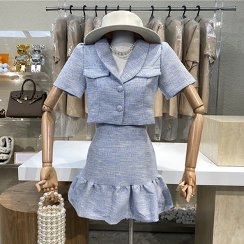 Høj Kvalitet, Nye Sommer Mode Koreanske Sød Elegant 2-Delt Sæt Kvinder Afgrøde Top Skjorte Bluse Mini Nederdel Passer Til To-Delt Outfits