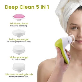 Skin Deep Clean Børster Roterende Elektriske Facial rensebørste Batteri med 5 Børste Hoveder Kvinder Skønhed Ansigt hudpleje