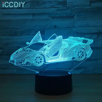 Super Cool Bil Akryl 3D-Lampe 7 farveskift Lille Night Light Baby Farve Lys LED USB bordlampe Atmosfære Nat Indretning Lampe