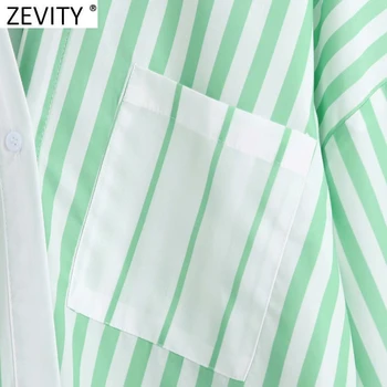 Zevity 2021 Kvinder Mode Stribet Print Patchwork Uregelmæssige Smock Bluse Kontor Dame Casual Skjorter Smarte Løs Blusas Toppe LS9481