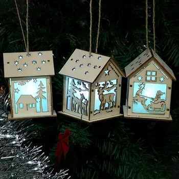 Jul Led Lys Træ Hus Søde Juletræ Hængende Ornamenter Ferie Dekoration Ferie Figurer Glædelig Jul