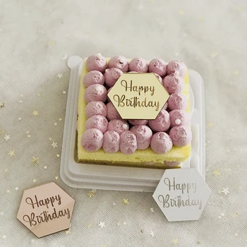 Nye 5cm Sekskant Guld Cupcake Happy Birthday Topper Rose Guld Sølv Akryl Kage Topper Til Fødselsdag Kage Dekorationer