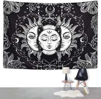 Boho Indretning Solen og Månen Gobelin Sort Tæppe Psykedelisk Tapestrys Indisk Tæppe til Værelset Hippie Soveværelse Væg Dekoration