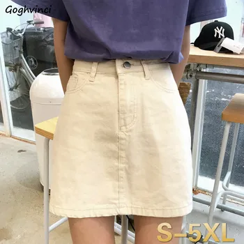 Nederdele Kvinder Oversize 5XL Denim Mini Nederdel Studerende Enkel Alle-match Solid koreanske Fritid Høj talje A-linje Harajuku Body-con